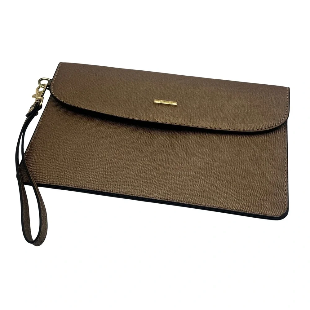 Lovevook Metallic Bronze Saffiano Vegan Leather Wristlet Clutch Bag Gold Tone
